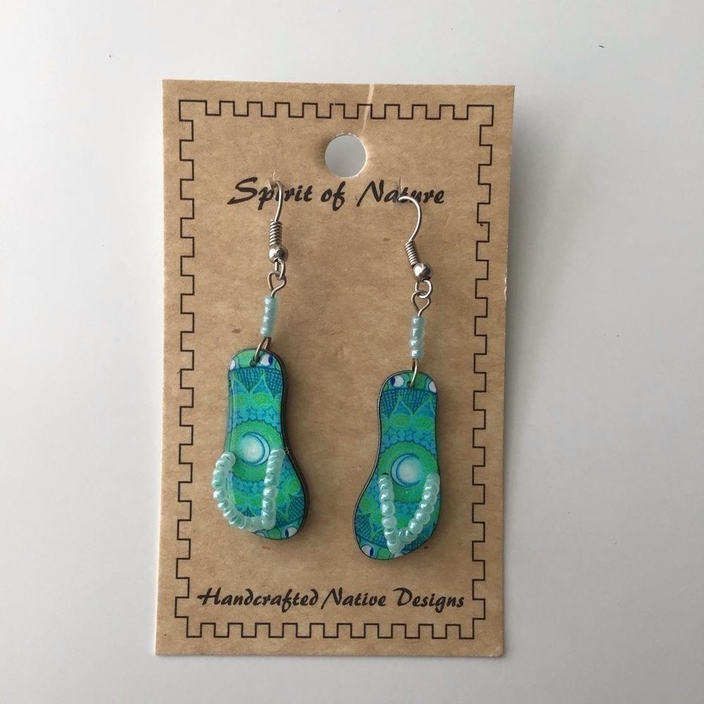 NEW Flip Flop Earrings AQUA MOON French Wire Pierced Spirit of Nature Drop Boho